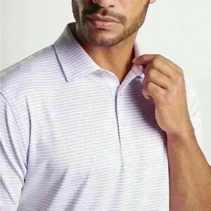 Peter Millar large polo shirt  and purple and white.